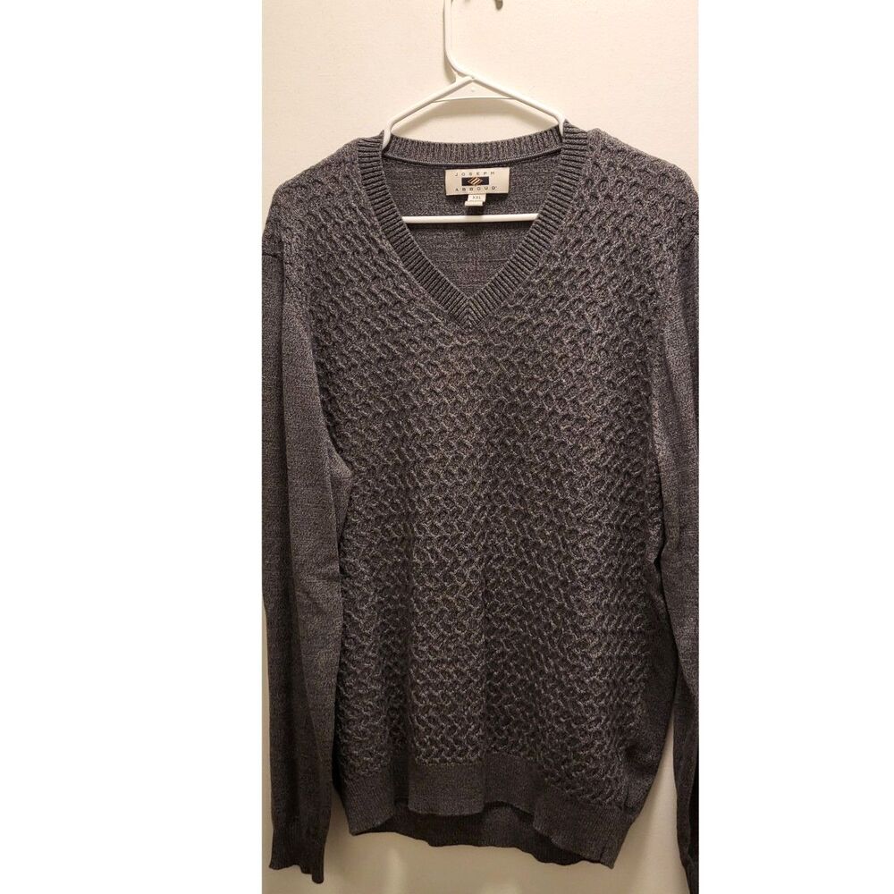 Joseph Abboud Men's Sweater 2XL Gray V Neck Cable Preppy